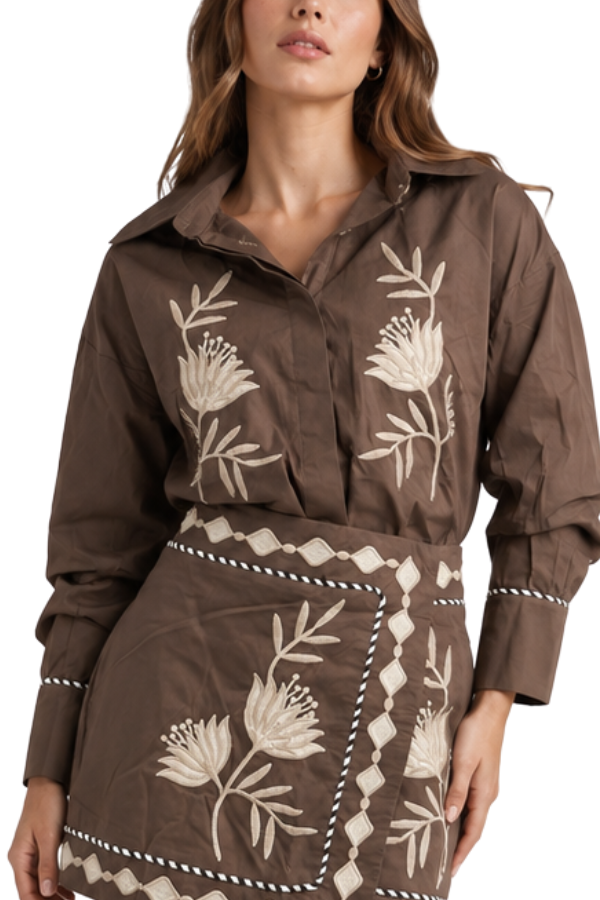 The Claire Embroidered Floral Button-Up Shirt