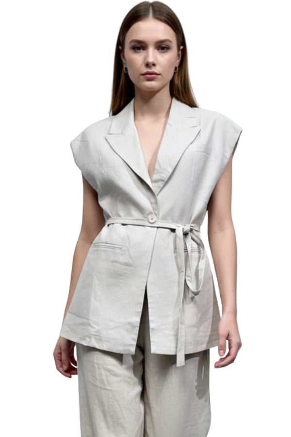 The Florence Linen Vest with Tie Belt