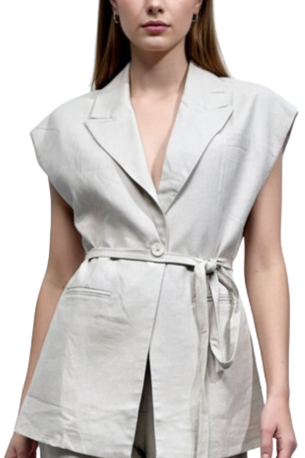 The Florence Linen Vest with Tie Belt