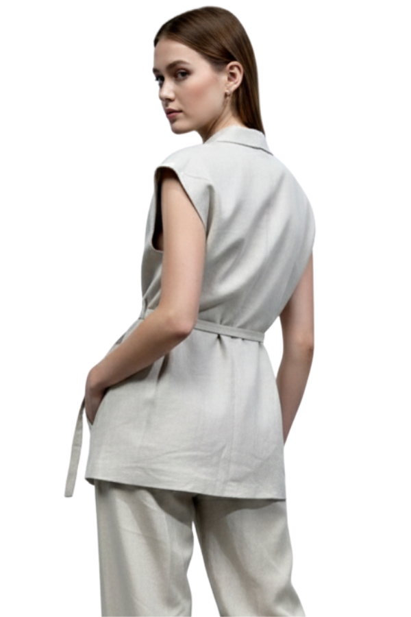 The Florence Linen Vest with Tie Belt