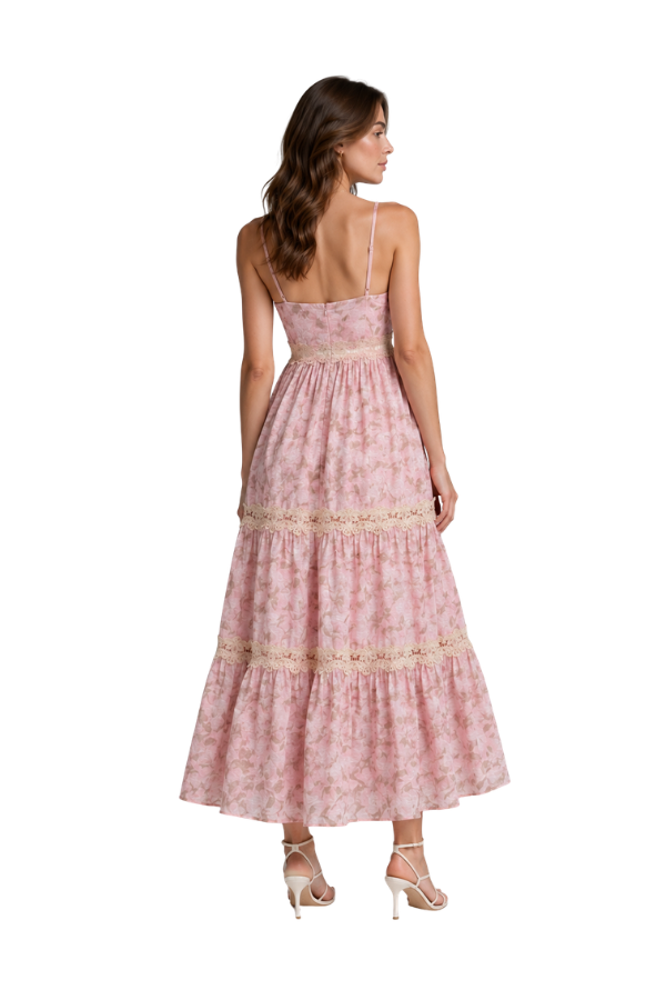 The Adeline Floral Printed Trim Midi Dress