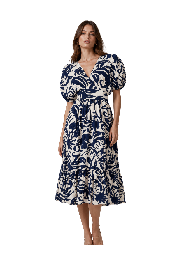 The Everly Shoulder Shirring Midi Dress