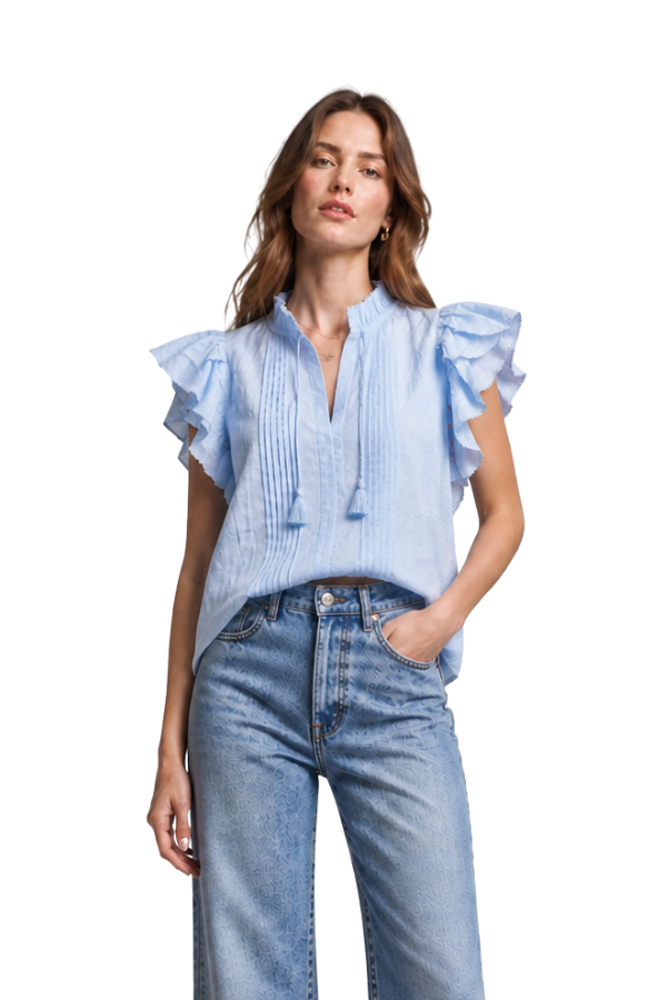 The Avory Cotton Ruffle Sleeve Top - pookie and sebastian