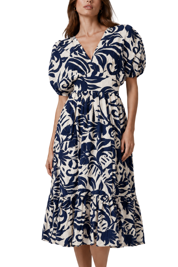 The Everly Shoulder Shirring Midi Dress