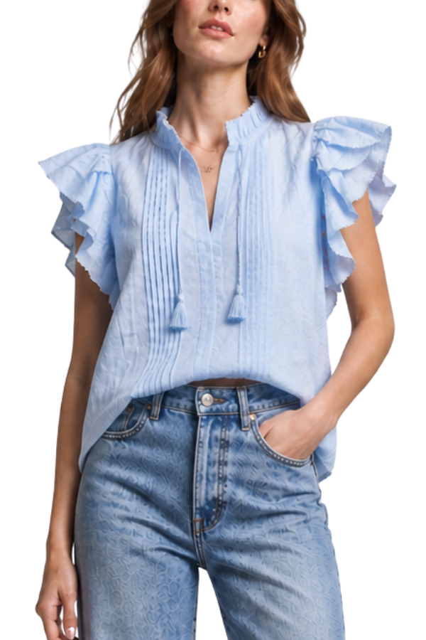 The Avory Cotton Ruffle Sleeve Top - pookie and sebastian