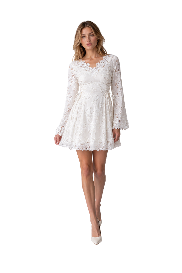 The Gemma Lace Trim Eyelet Mini Dress