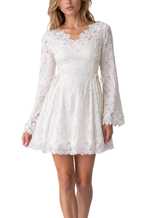 The Gemma Lace Trim Eyelet Mini Dress