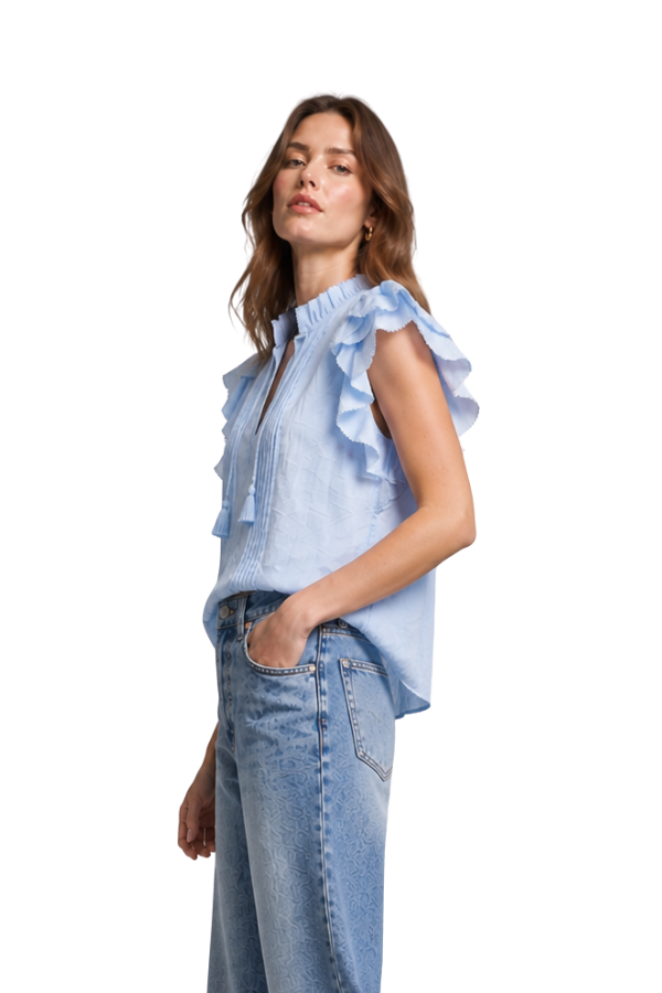 The Avory Cotton Ruffle Sleeve Top - pookie and sebastian