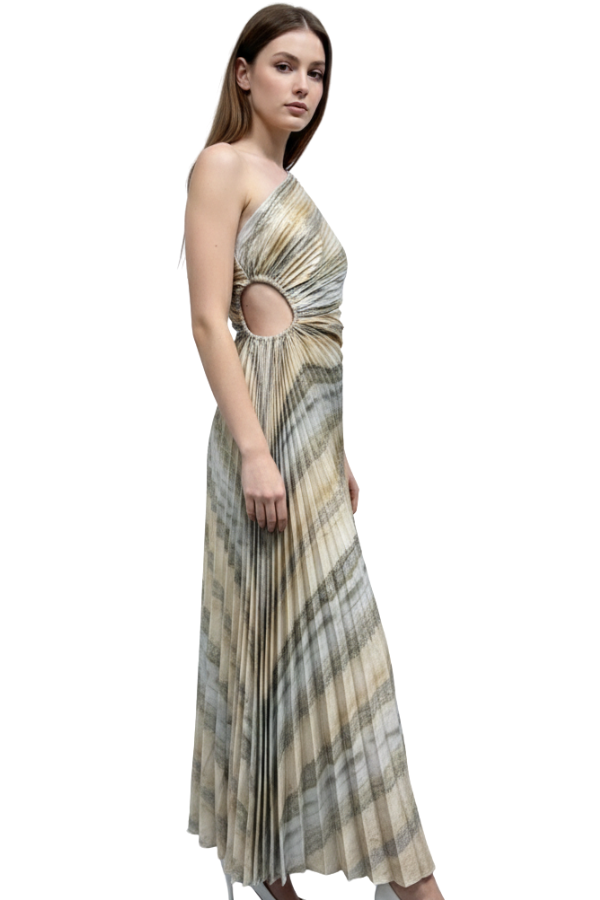 The Metallic Print Pleated Dress