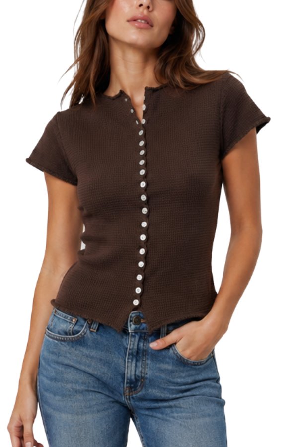 The Aline Knit Button-Front Sleeve Top