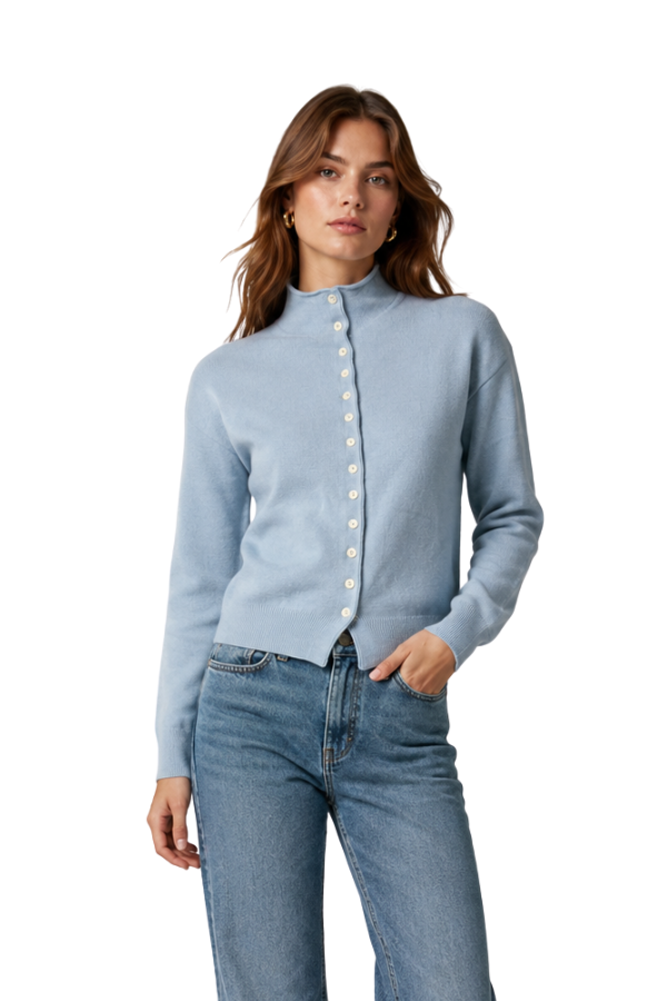 The Amy Knit Button-Front Mock Neck Cardigan