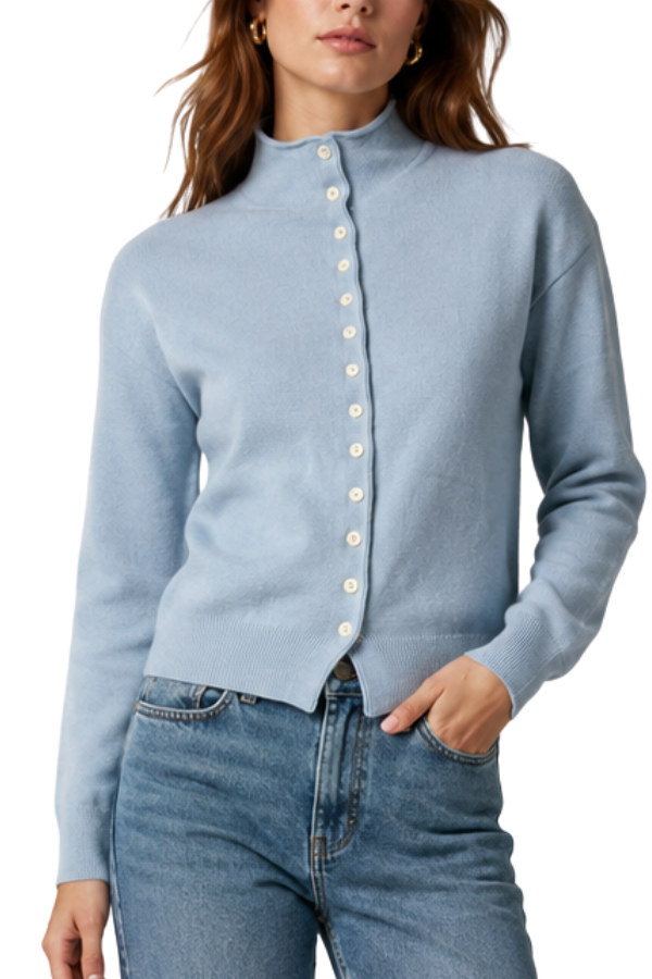 The Amy Knit Button-Front Mock Neck Cardigan