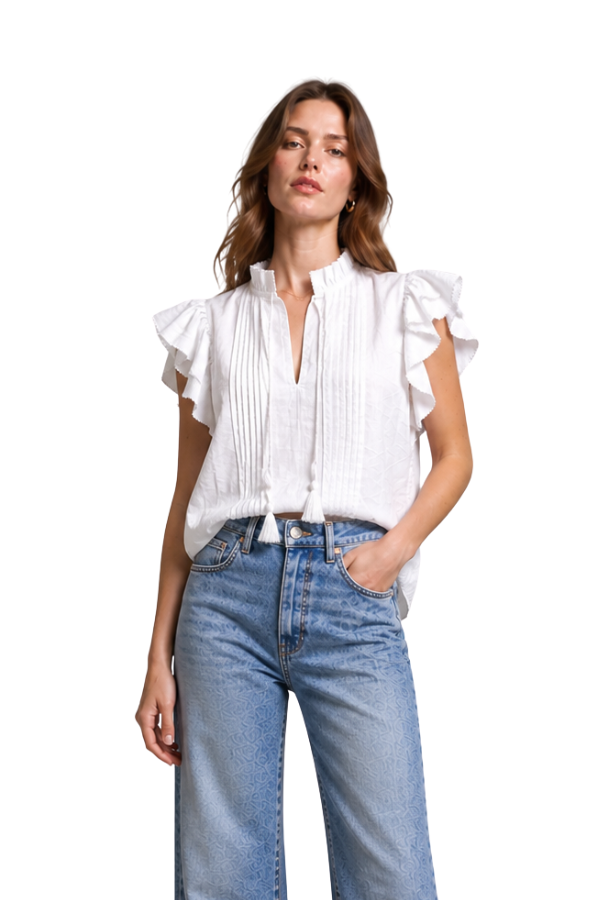 The Avory Cotton Ruffle Sleeve Top - pookie and sebastian