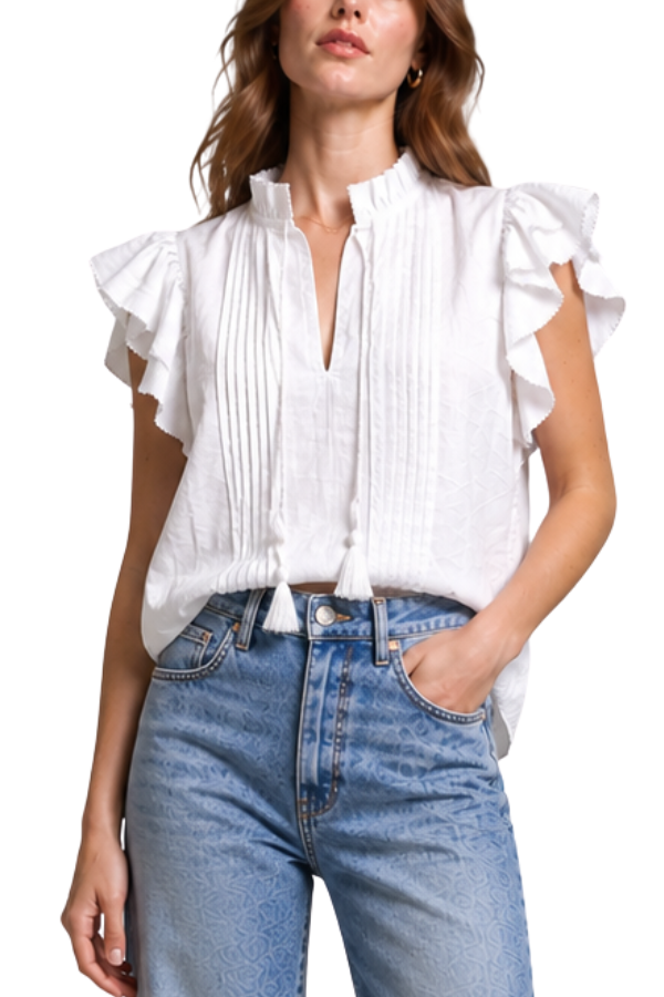 The Avory Cotton Ruffle Sleeve Top - pookie and sebastian