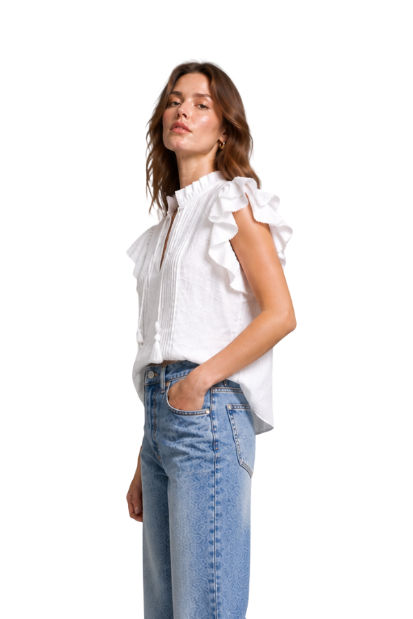 The Avory Cotton Ruffle Sleeve Top - pookie and sebastian