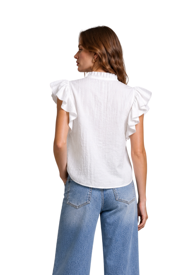 The Avory Cotton Ruffle Sleeve Top - pookie and sebastian