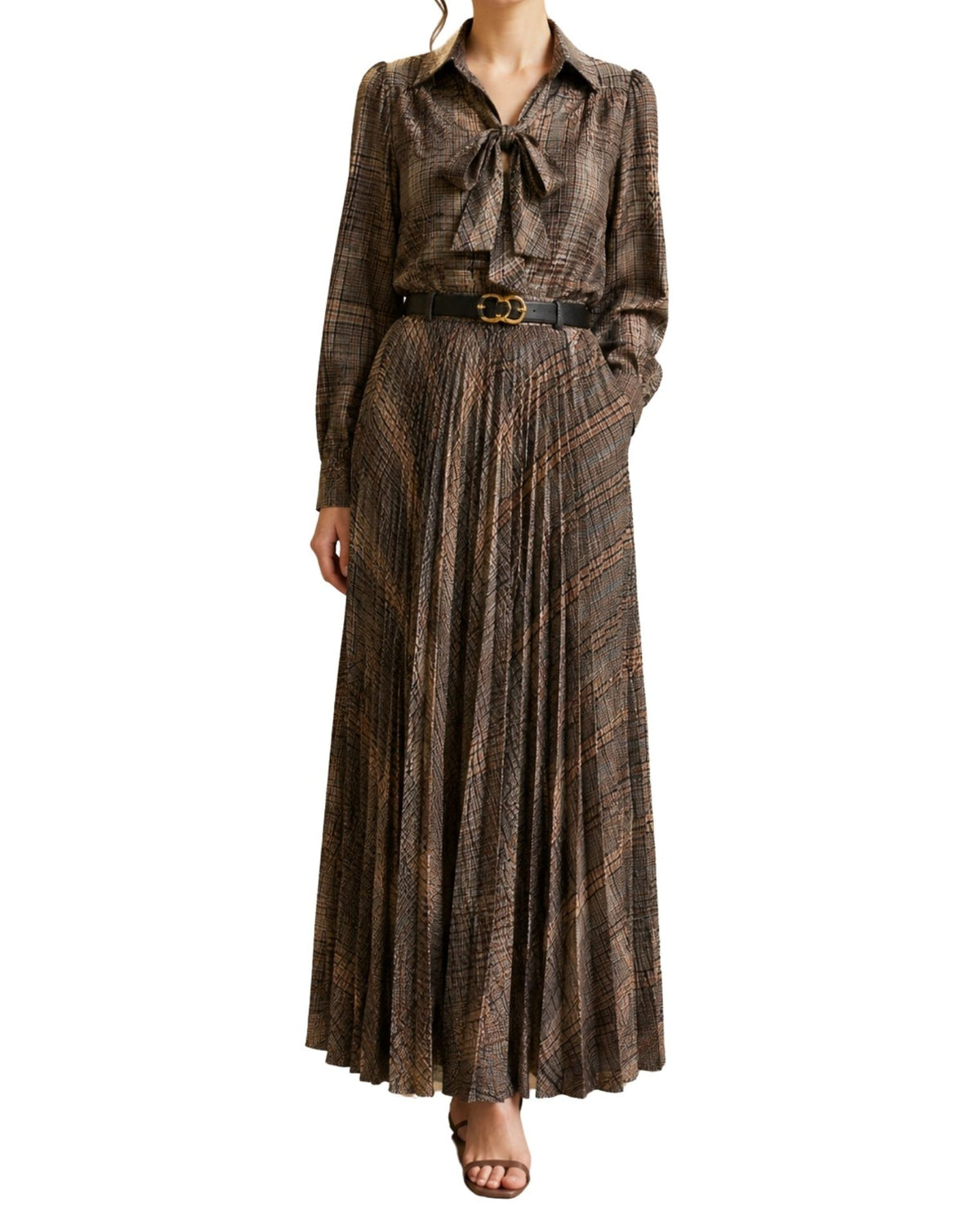 The Melania Plaid Tie-Neck Blouse - pookie and sebastian