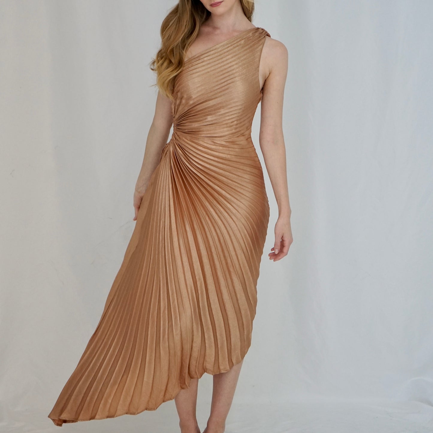 One Shoulder Pleated Maxi Dress