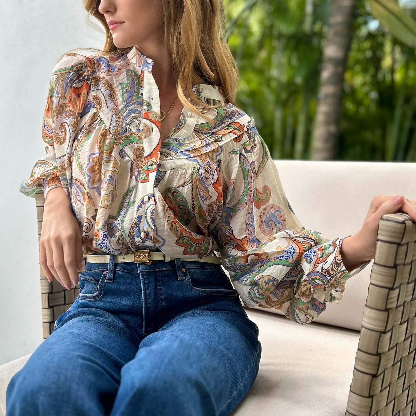 Paisley Printed Bubble Sleeve Top