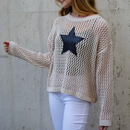 Star Crochet Long Sleeve Sweater