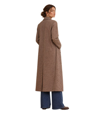Fernanda Plaid Button Down Coat, back view showing the check pattern and centre back vent