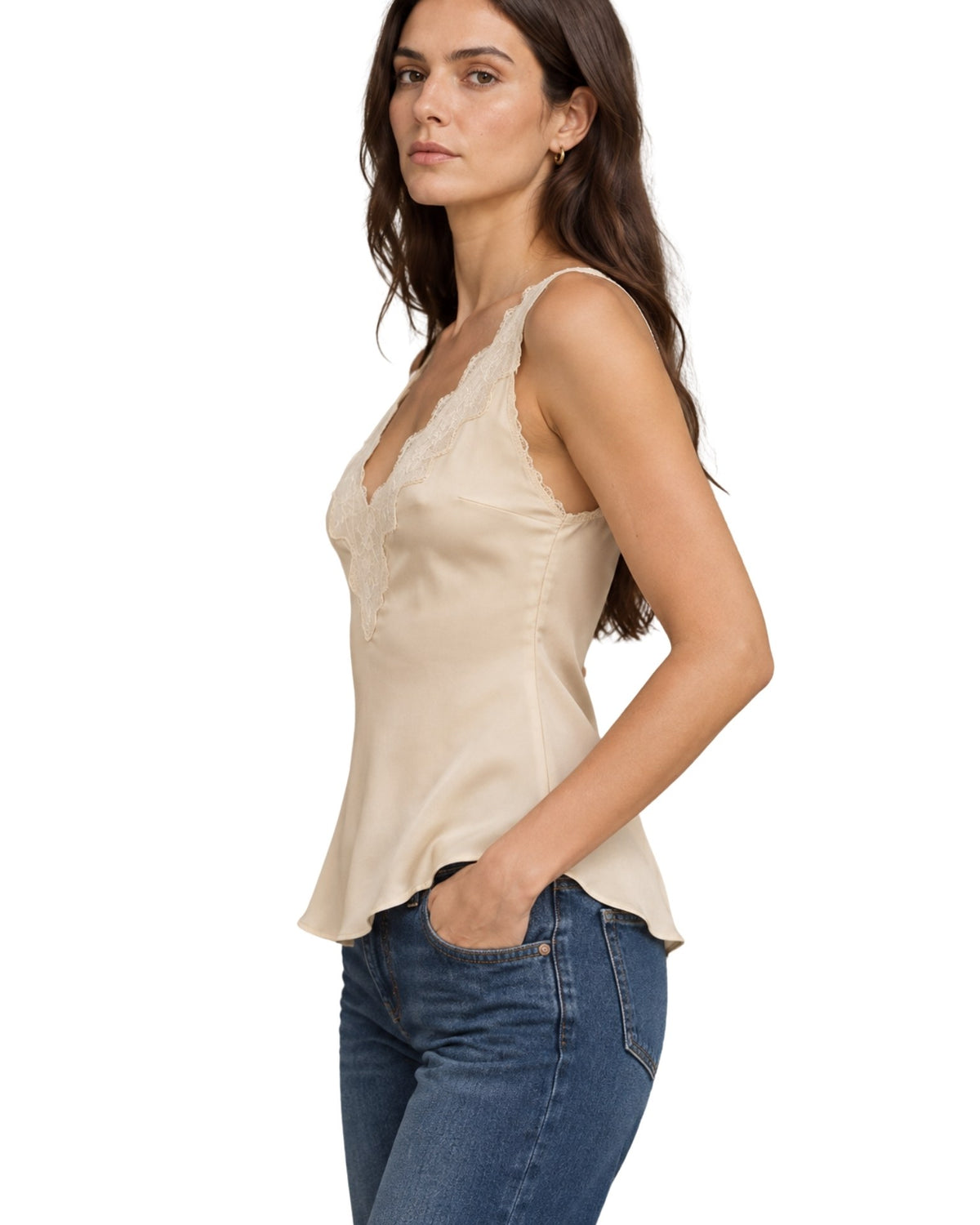 The Angeline Lace Trimmed Satin Cami