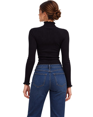 The Gabby Longsleeve Top – in black, back view