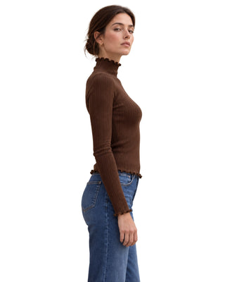 The Gabby Longsleeve Top – in brown, side view