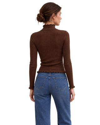 The Gabby Longsleeve Top – in brown, back view