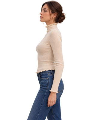 The Gabby Longsleeve Top – in beige, side view