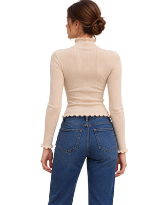 The Gabby Longsleeve Top – in beige, back view