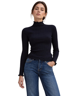 The Gabby Longsleeve Top – in navy, front view on model