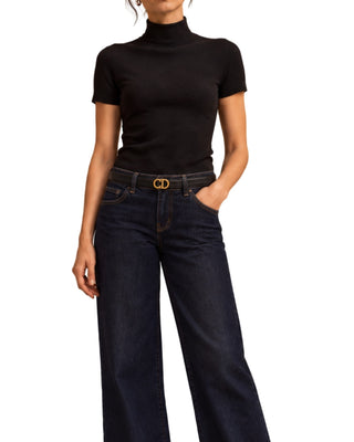 The Bri Short Sleeve Sweater – in black, close-up front view