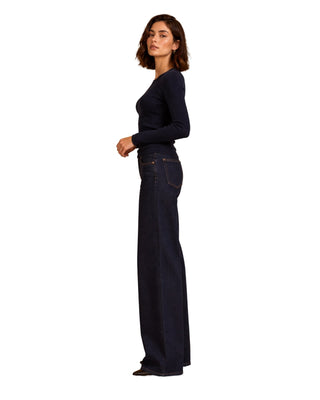 Perfect Long Sleeve in navy, side view showing the slim long sleeves