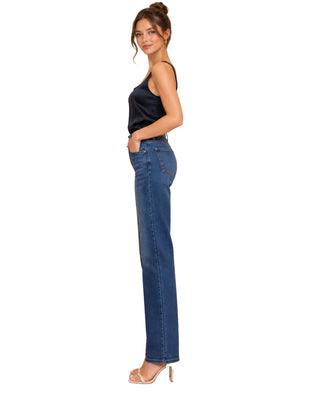 The Elina Silk Top – in dark navy, side view