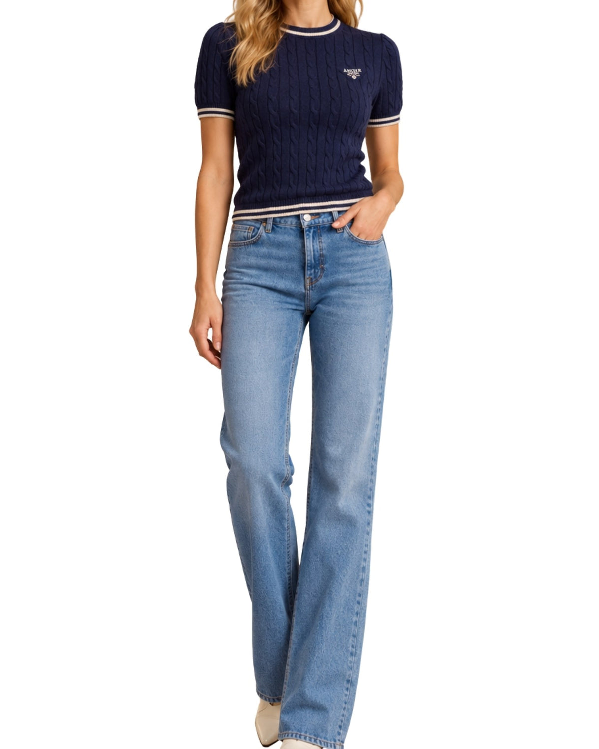 The Charlotte Short Sleeve Sweater - Navy