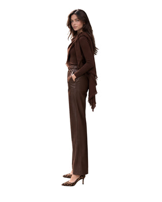 The Rafa Brown Two Piece Scarf Sweater Top – side view on model