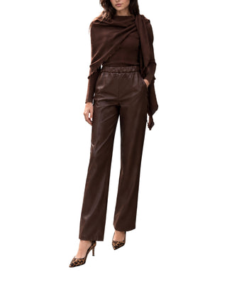 The Rafa Brown Two Piece Scarf Sweater Top – close-up front view showing the scarf
