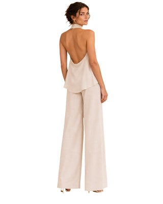 The Ivana Asymmetrical Halter Top and Ivana Drawstring Trousers – back view showing the open back