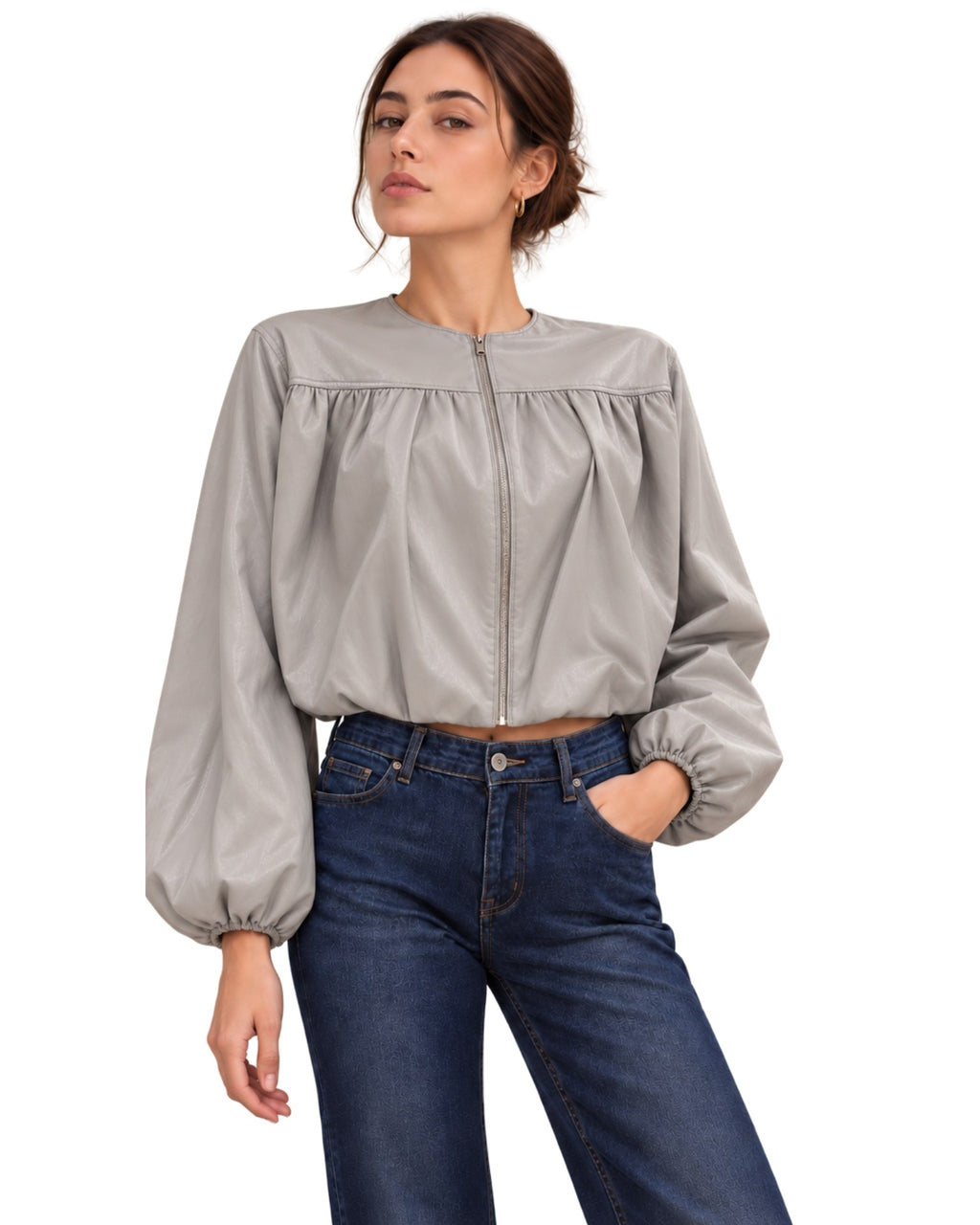 The Angie Faux Leather Peplum Zip Jacket