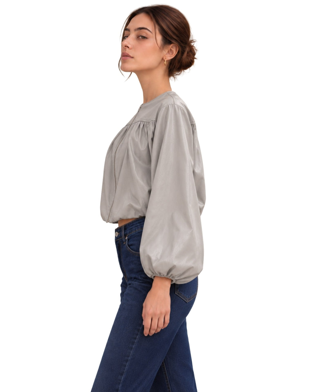 The Angie Faux Leather Peplum Zip Jacket
