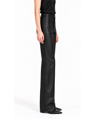 Genesis Modernist Pocket Leather Pants in black, side view with high waist and pointed boots