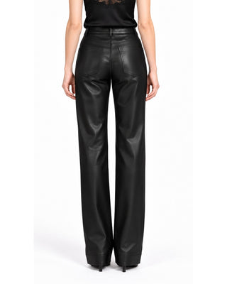 Genesis Modernist Pocket Leather Pants in black, back view with two back pockets and full-length leg