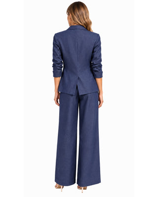 Lauren Denim Blazer in blue denim, full-length back view showing the hip-length cut