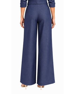 Lauren Denim Wide Leg Pants in blue denim, back view with wide legs falling to the floor