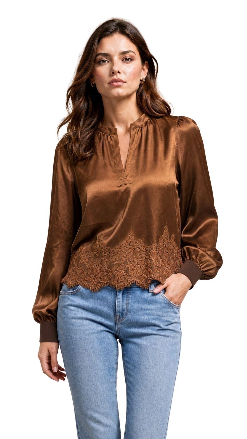 The Salma Lace-Hem Satin Blouse