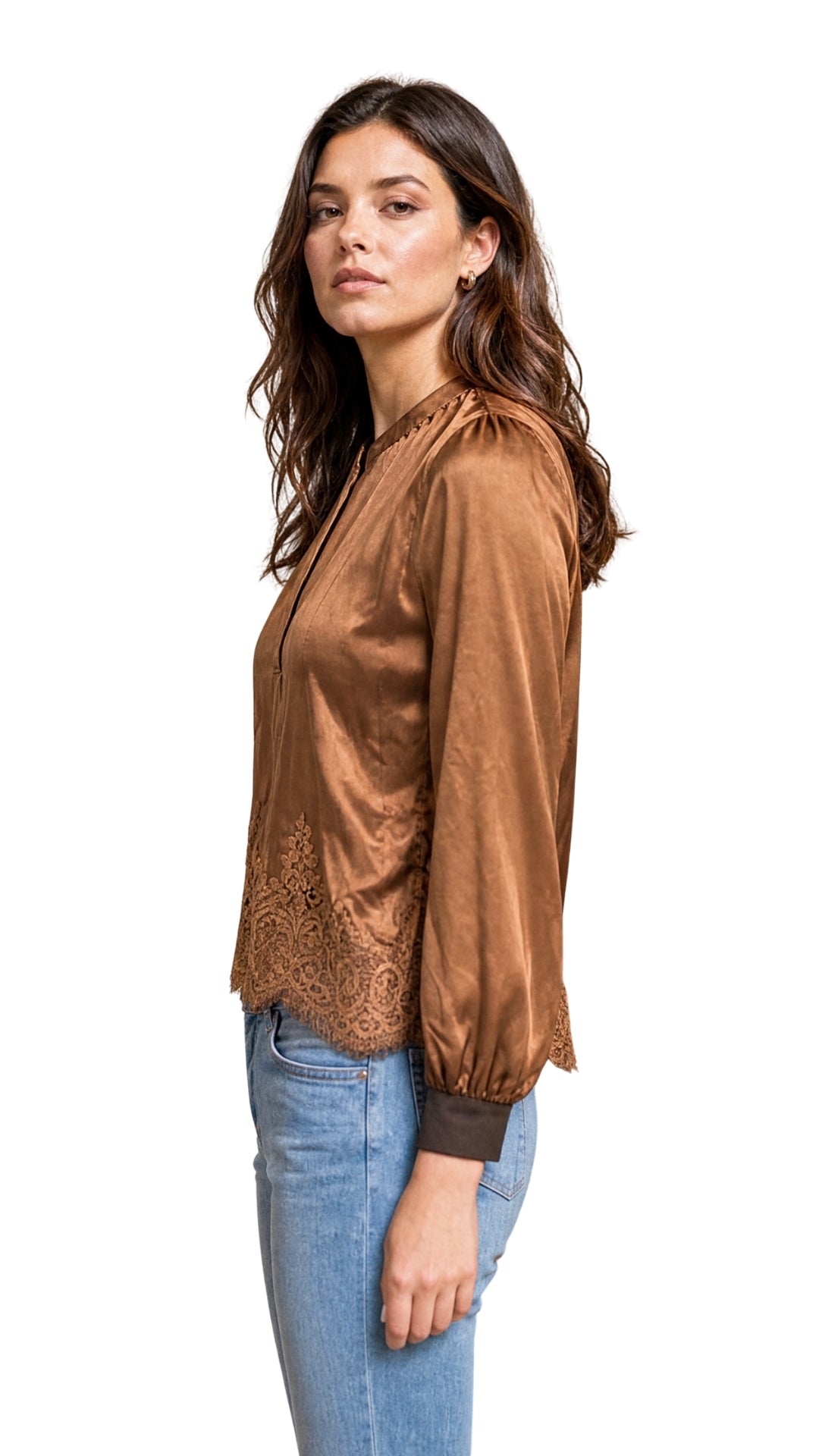 The Salma Lace-Hem Satin Blouse