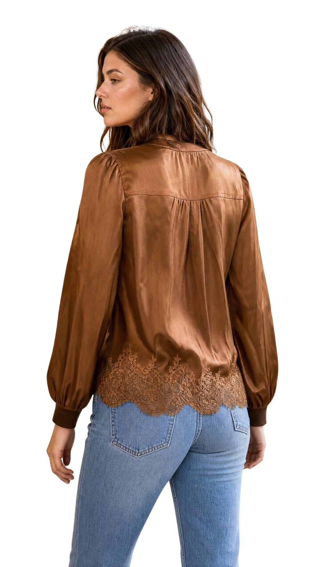 The Salma Lace-Hem Satin Blouse