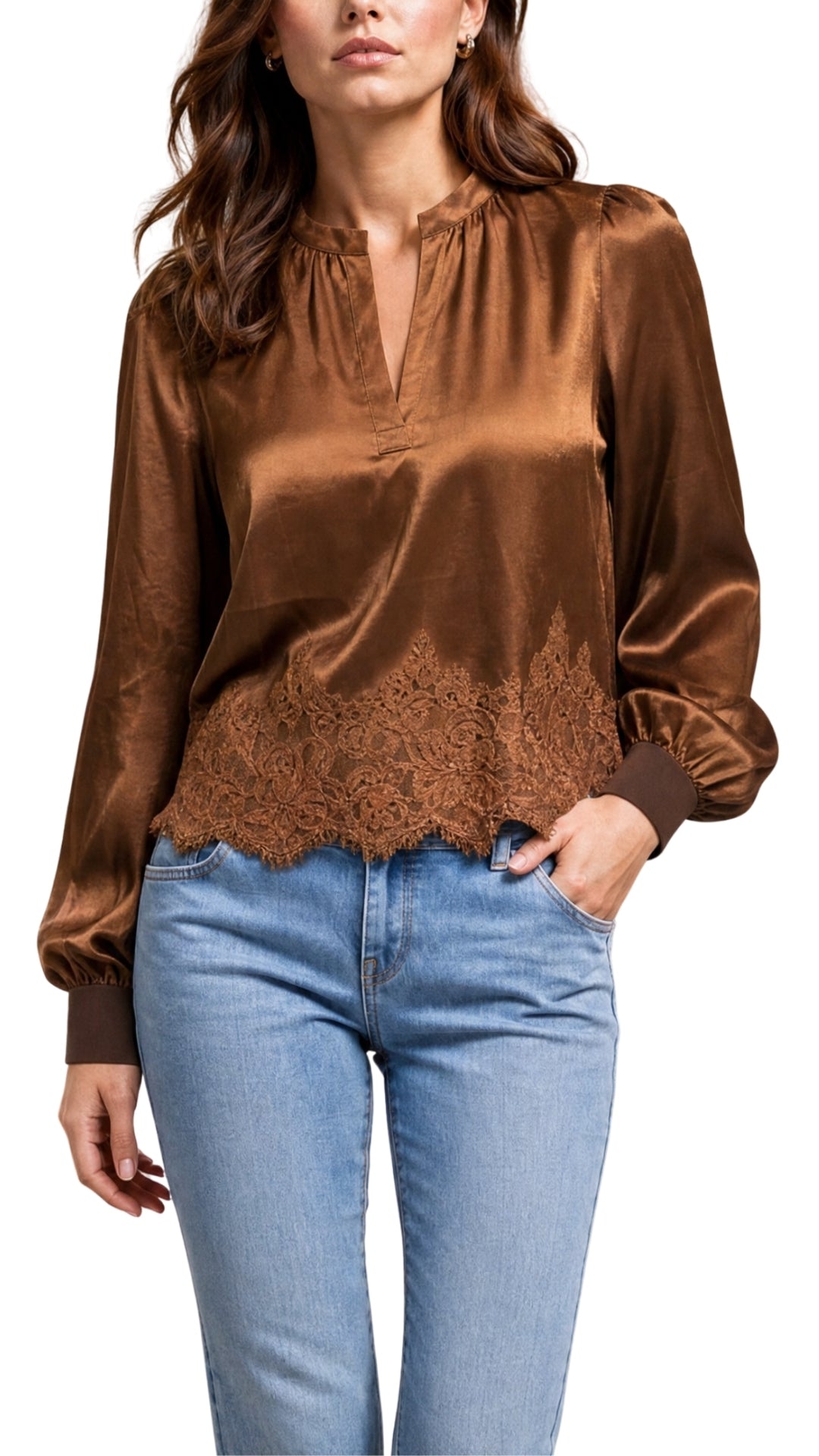The Salma Lace-Hem Satin Blouse