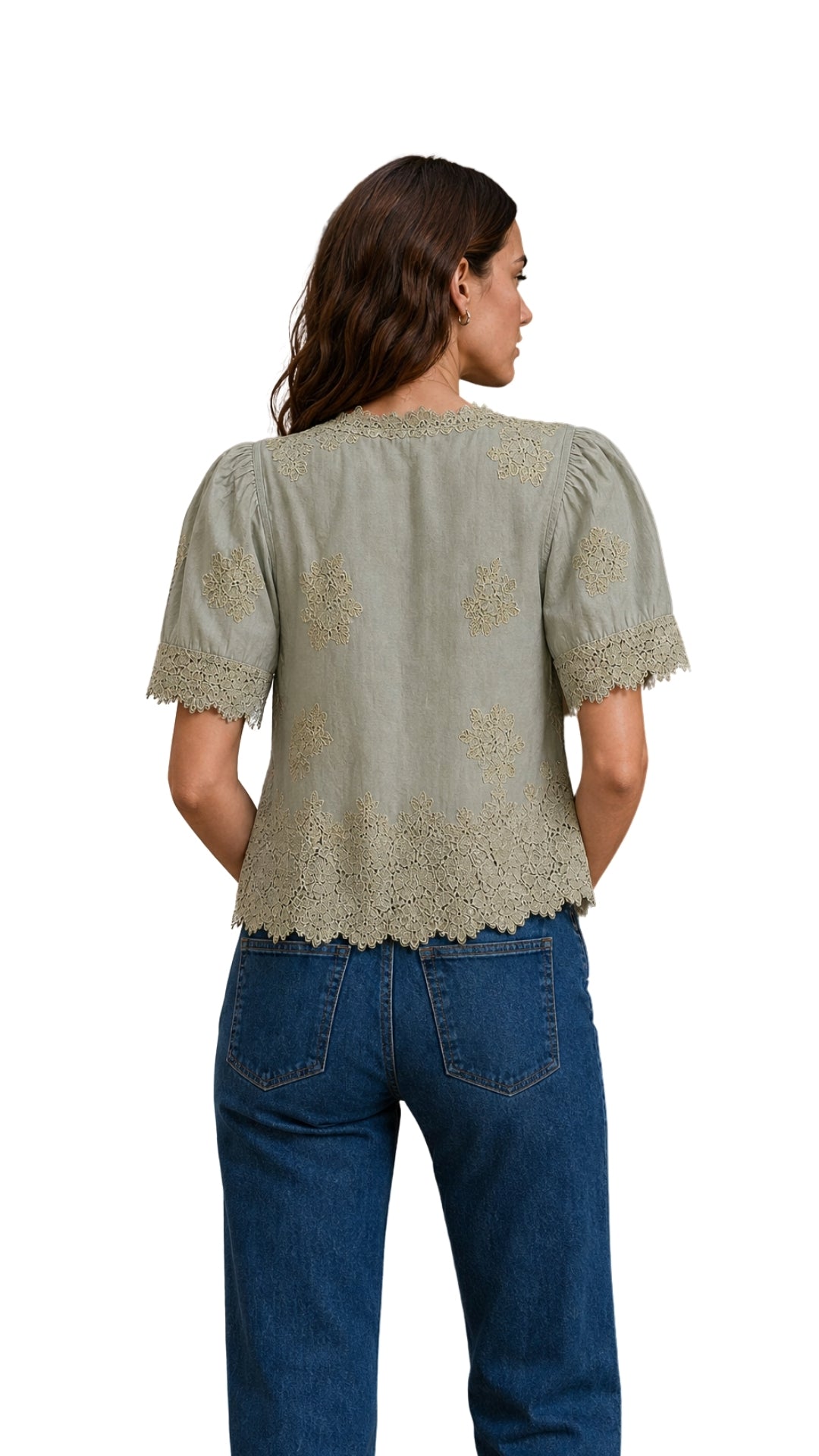 The Ursula Lace Trim Puff Sleeve Blouse